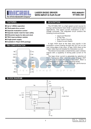 SY100EL1001ZC datasheet - LASER DIODE DRIVER WITH INPUT D FLIP-FLOP