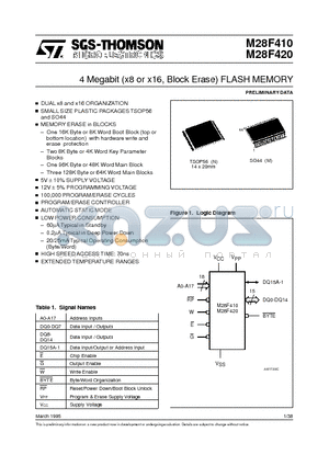 M28F410 datasheet - 4 Megabit (x8 or x16, Block Erase) FLASH MEMORY