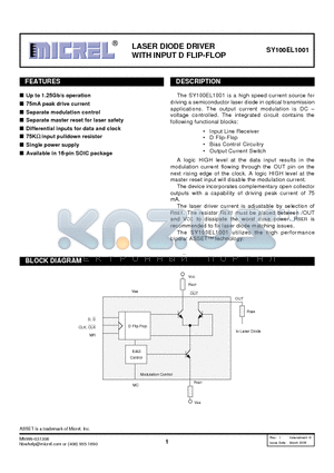 SY100EL1001ZGTR datasheet - LASER DIODE DRIVER WITH INPUT D FLIP-FLOP