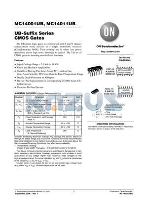 MC14001UBDG datasheet - UB-Suffix Series CMOS Gates