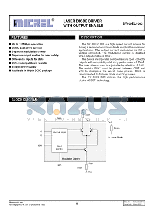 SY100EL1003 datasheet - LASER DIODE DRIVER WITH OUTPUT ENABLE