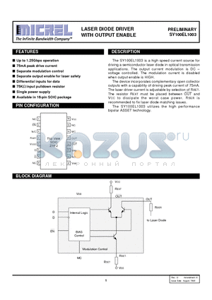 SY100EL1003ZCTR datasheet - LASER DIODE DRIVER WITH OUTPUT ENABLE