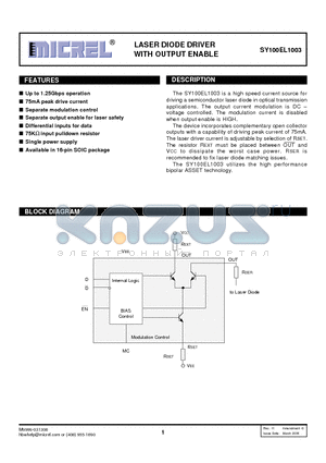 SY100EL1003ZG datasheet - LASER DIODE DRIVER WITH OUTPUT ENABLE