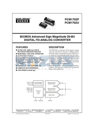 PCM1702 datasheet - BiCMOS Advanced Sign Magnitude 20-Bit DIGITAL-TO-ANALOG CONVERTER