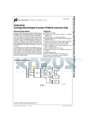 PCM16C00 datasheet - Configurable Multiple Function PCMCIA Interface Chip