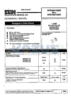 SPD0801SMS datasheet - 1 AMPS 80-100 VOLTS SCHOTTKY RECTIFER