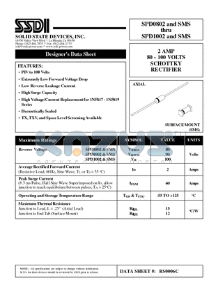 SPD0802SMS datasheet - 2 AMP 80 - 100 VOLTS SCHOTTKY RECTIFIER