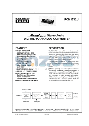 PCM1712U datasheet - DIGITAL-TO-ANALOG CONVERTER