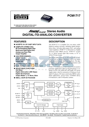 PCM1717E datasheet - Stereo Audio DIGITAL-TO-ANALOG CONVERTER