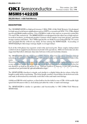 MSM514222B datasheet - 262,263-Word x 4-Bit Field Memory