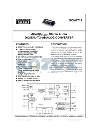 PCM1719 datasheet - Stereo Audio DIGITAL-TO-ANALOG CONVERTER