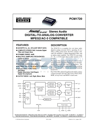 PCM1720 datasheet - Stereo Audio DIGITAL-TO-ANALOG CONVERTER MPEG2/AC-3 COMPATIBLE