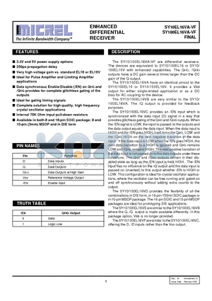 SY100EL16VA-VF datasheet - ENHANCED DIFFERENTIAL RECEIVER