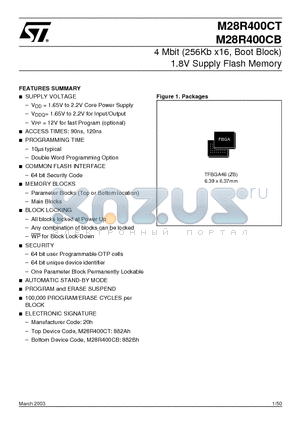 M28R400CTT90ZB6T datasheet - 4 Mbit (256Kb x16, Boot Block) 1.8V Supply Flash Memory