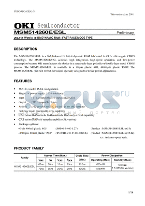 MSM514260ESL-60JS datasheet - 262,144-Word X 16-Bit DYNAMIC RAM : FAST PAGE MODE TYPE