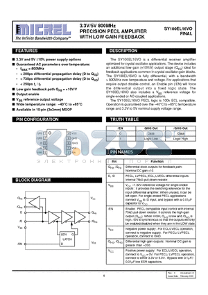 SY100EL16VO datasheet - 3.3V/5V 800MHz PRECISION PECL AMPLIFIER WITH LOW GAIN FEEDBACK