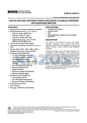 PCM1770PWR datasheet - LOW-VOLTAGE AND LOW-POWER STEREO AUDIO DIGITAL-TO-ANALOG CONVERTER WITH HEADPHONE AMPLIFIER