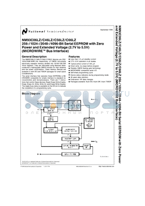 NM93C56LZEMT8 datasheet - 256-/1024-/2048-/4096-Bit Serial EEPROM with Zero Power and Extended Voltage (2.7V to 5.5V)