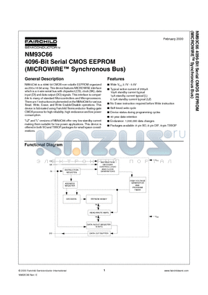 NM93C66 datasheet - 4096-Bit Serial CMOS EEPROM (MICROWIRE Synchronous Bus)