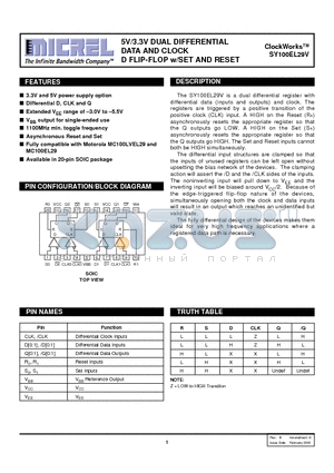 SY100EL29V datasheet - 5V/3.3V DUAL DIFFERENTIAL DATA AND CLOCK D FLIP-FLOP w/SET AND RESET