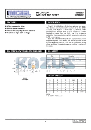 SY100EL31ZCTR datasheet - D FLIP-FLOP WITH SET AND RESET