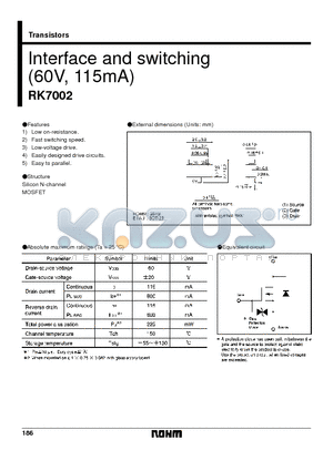 RK7002 datasheet - Interface and switching (60V, 115mA)