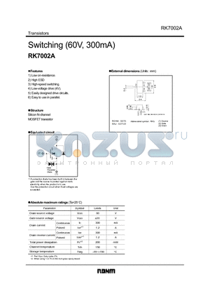 RK7002A datasheet - Switching (60V, 300mA)