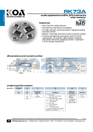 RK73A2ALTED102G datasheet - audio applications 2%,5%tolerance