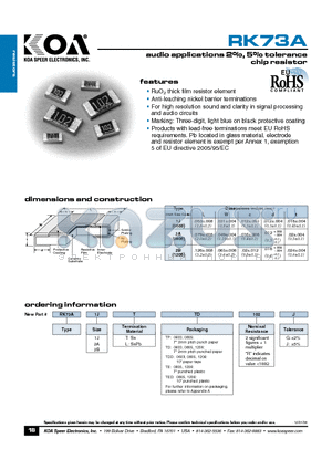 RK73A2BTTE102J datasheet - audio applications 2%,5%tolerance