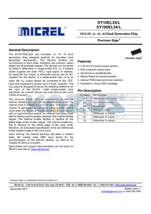 SY100EL34ZGTR datasheet - 5V/3.3V 2, 4, 8 Clock Generation Chip