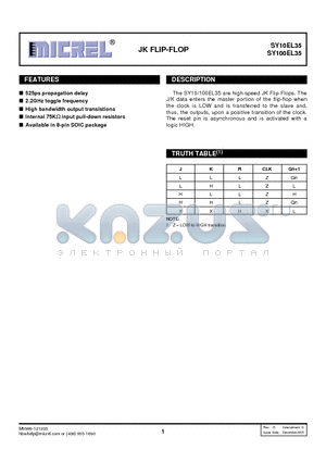 SY100EL35LZITR datasheet - JK FLIP-FLOP