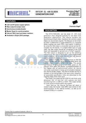 SY100EL38LZC datasheet - 5V/3.3V 2, 4/6 CLOCK GENERATION CHIP