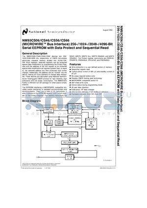 NM93CS46N datasheet - (MICROWIRETM Bus Interface) 256-/1024-/2048-/4096-Bit Serial EEPROM with Data Protect and Sequential Read