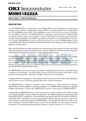 MSM518222A-25JS datasheet - 262,214-Word X 8-Bit Field Memory