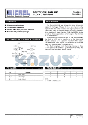 SY100EL52ZC datasheet - DIFFERENTIAL DATA AND CLOCK D FLIP-FLOP