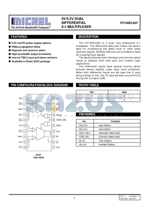 SY100EL56 datasheet - 5V/3.3V DUAL DIFFERENTIAL 2:1 MULTIPLEXER