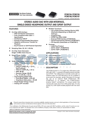 PCM2706PJTR datasheet - STEREO AUDIO DAC WITH USB INTERFACE, SINGLE-ENDED HEADPHONE OUTPUT AND S/PDF OUTPUT