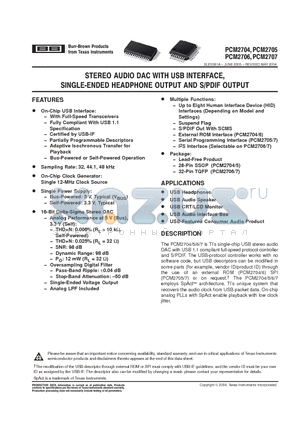 PCM2707 datasheet - STEREO AUDIO DAC WITH USB INTERFACE, SINGLE-ENDED HEADPHONE OUTPUT AND S/PDF OUTPUT