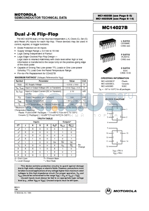 MC14027B datasheet - Dual J-K Flip-Flop