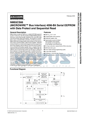 NM93CS66 datasheet - (MICROWIRE Bus Interface) 4096-Bit Serial EEPROM with Data Protect and Sequential Read