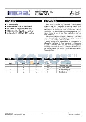 SY100EL57ZC datasheet - 4:1 DIFFERENTIAL MULTIPLEXER