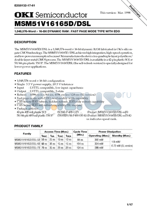 MSM51V16165D datasheet - 1,048,576-Word x 16-Bit DYNAMIC RAM : FAST PAGE MODE TYPE WITH EDO