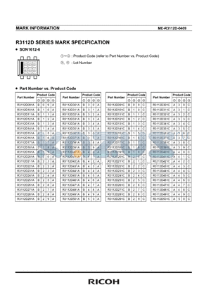 R3112D451A datasheet - R3112D SERIES MARK SPECIFICATION