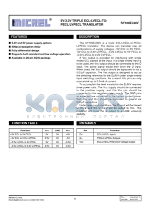 SY100EL90VZCTR datasheet - 5V/3.3V TRIPLE ECL/LVECL-TOPECL/LVPECL TRANSLATOR