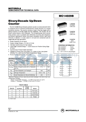 MC14029BCP datasheet - Binary/Decade Up/Down Counter