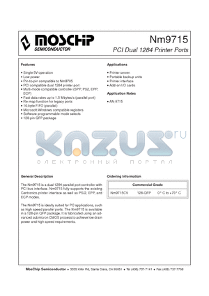 NM9715 datasheet - PCI Dual 1284 Printer Ports