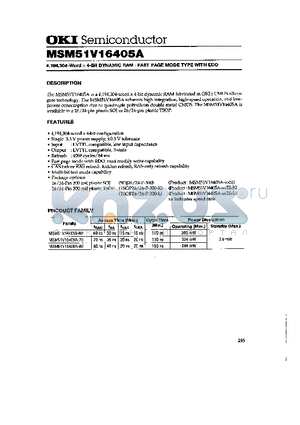 MSM51V16405A datasheet - 4,194,304-Word x 4-Bit DYNAMIC RAM : FAST PAGE MODE TYPE WITH EDO