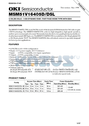MSM51V16405D datasheet - 4,194,304-Word x 4-Bit DYNAMIC RAM : FAST PAGE MODE TYPE WITH EDO