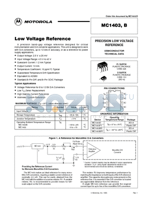 MC1403BP1 datasheet - PRECISION LOW VOLTAGE REFERENCE