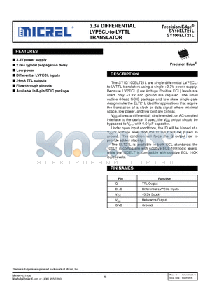 SY100ELT21L datasheet - 3.3V DIFFERENTIAL LVPECL-to-LVTTL TRANSLATOR